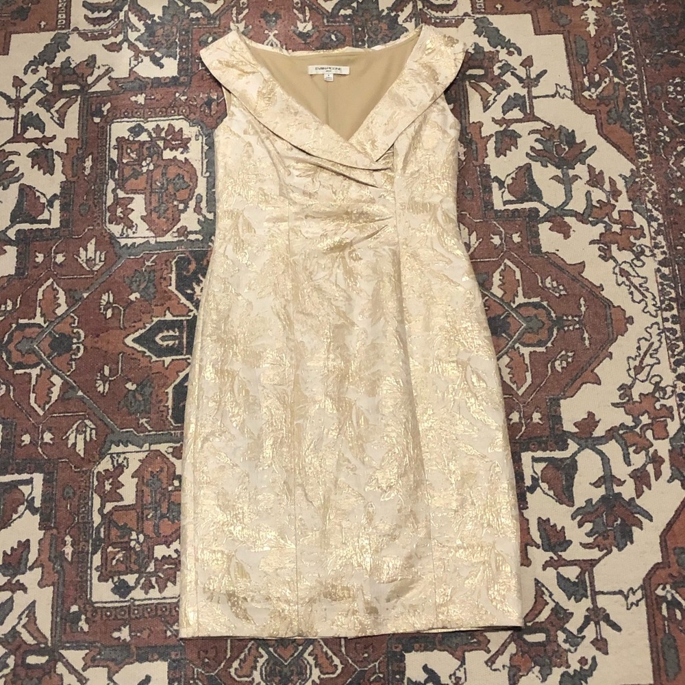 Evan Picone cream and gold dress